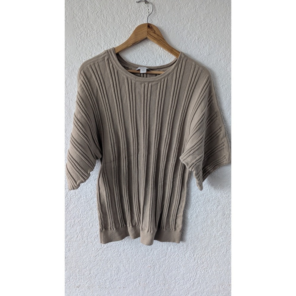 Coldwater Creek Womens Beige 100% Cotton Ribbed‎ Short Sleeve Sweater Top Large